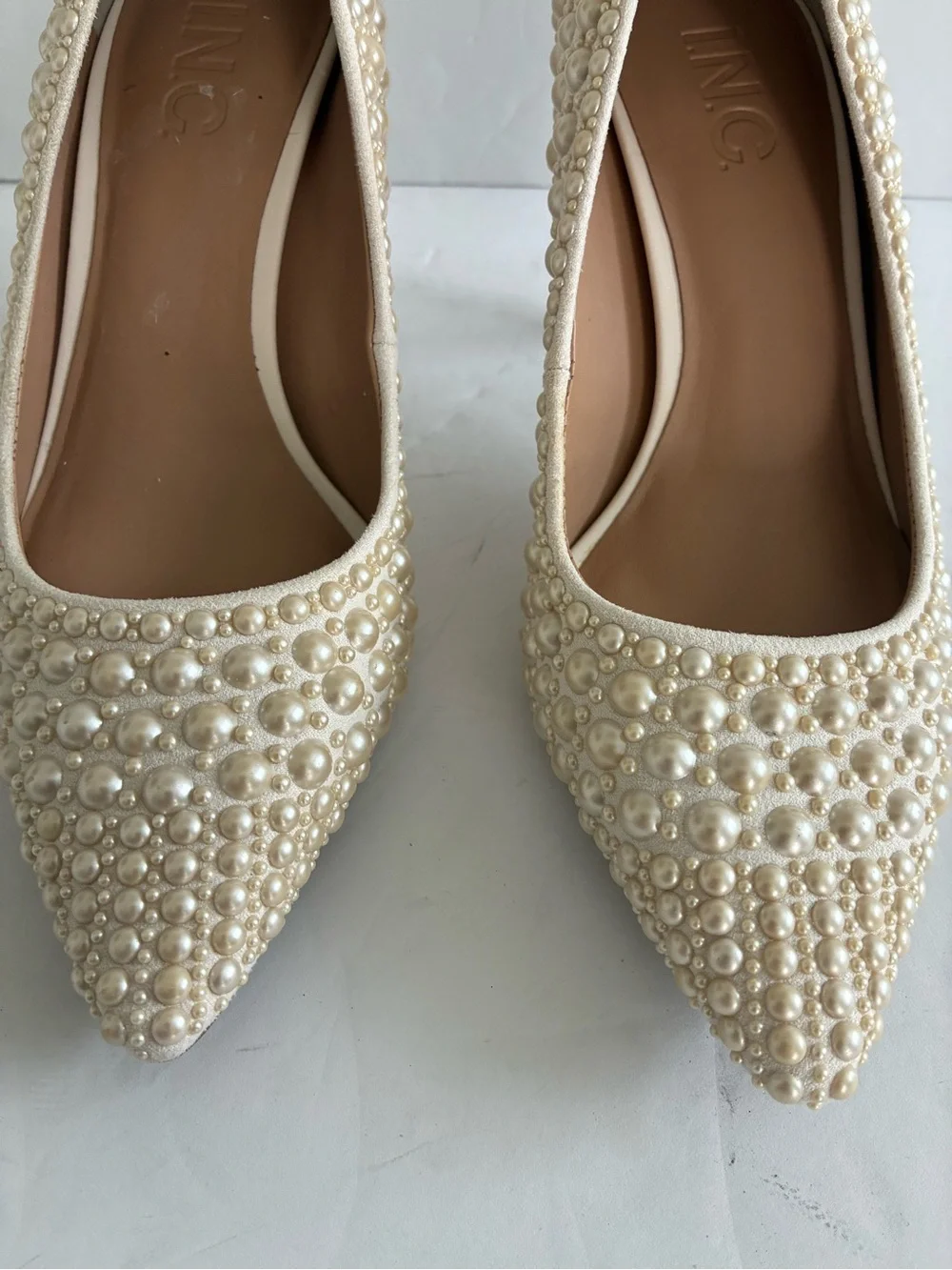 INC International Concept Zitah Pointed Toe Ivory Pearl-Embellished Pump Size 5 - Picture 6 of 8